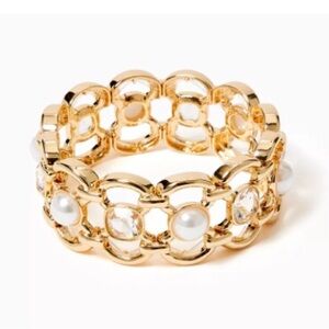 Lilly Pulitzer Pink Palms Metallic Stretch Cuff Bracelet New In Package